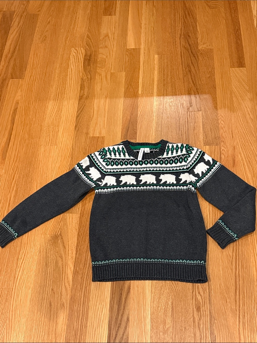 Janie and Jack Charcoal soft Sweater with White Polar Bear Fair Isle boys size 6